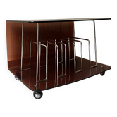 Meuble vinyle / revue en plexiglas fumé par Roche Bobois, design 1970