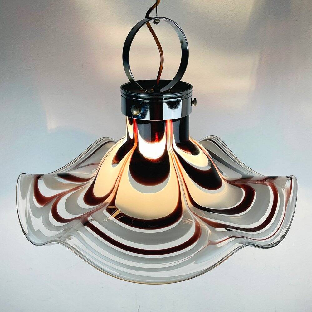 Original Murano glass flower pendant lamp in brown by AV Mazzega, Italy, 1970s.