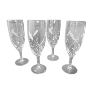Set of 4 champagne flutes in Luminarc Model Sheaf Cob Decoration