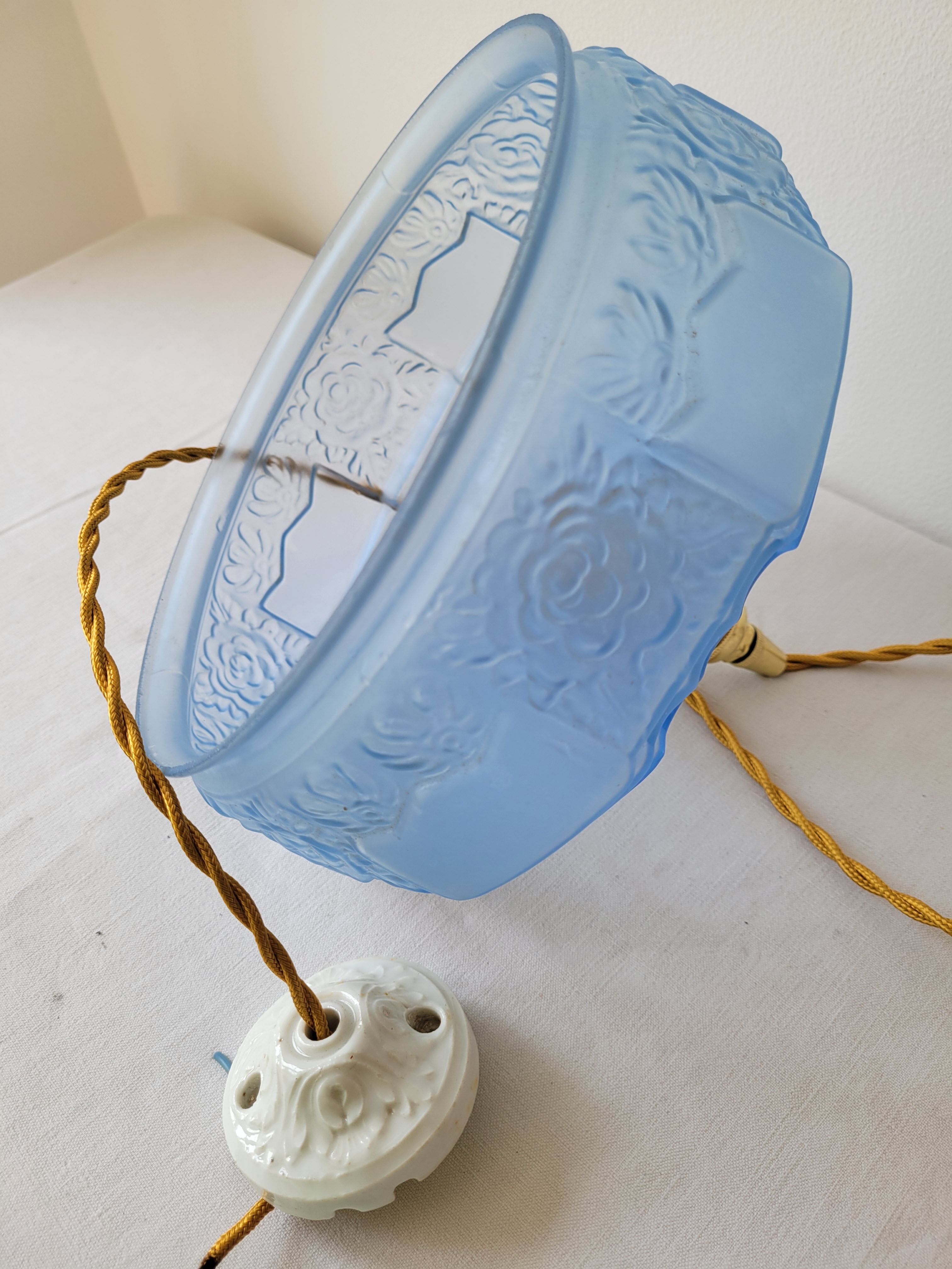 Art Deco pendant lamp in blue opaline