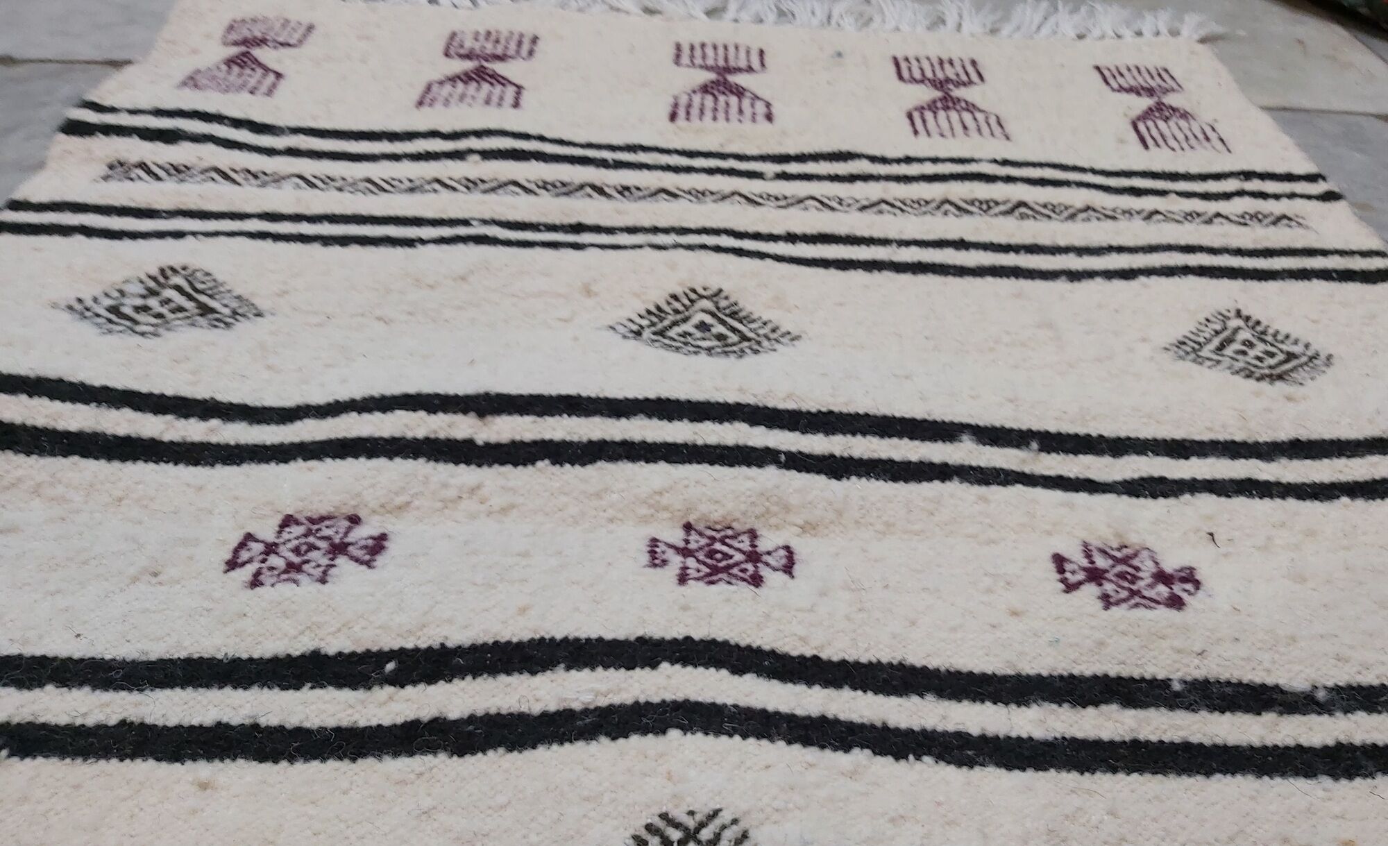 Black and purple white carpet woven by hand in pure wool
