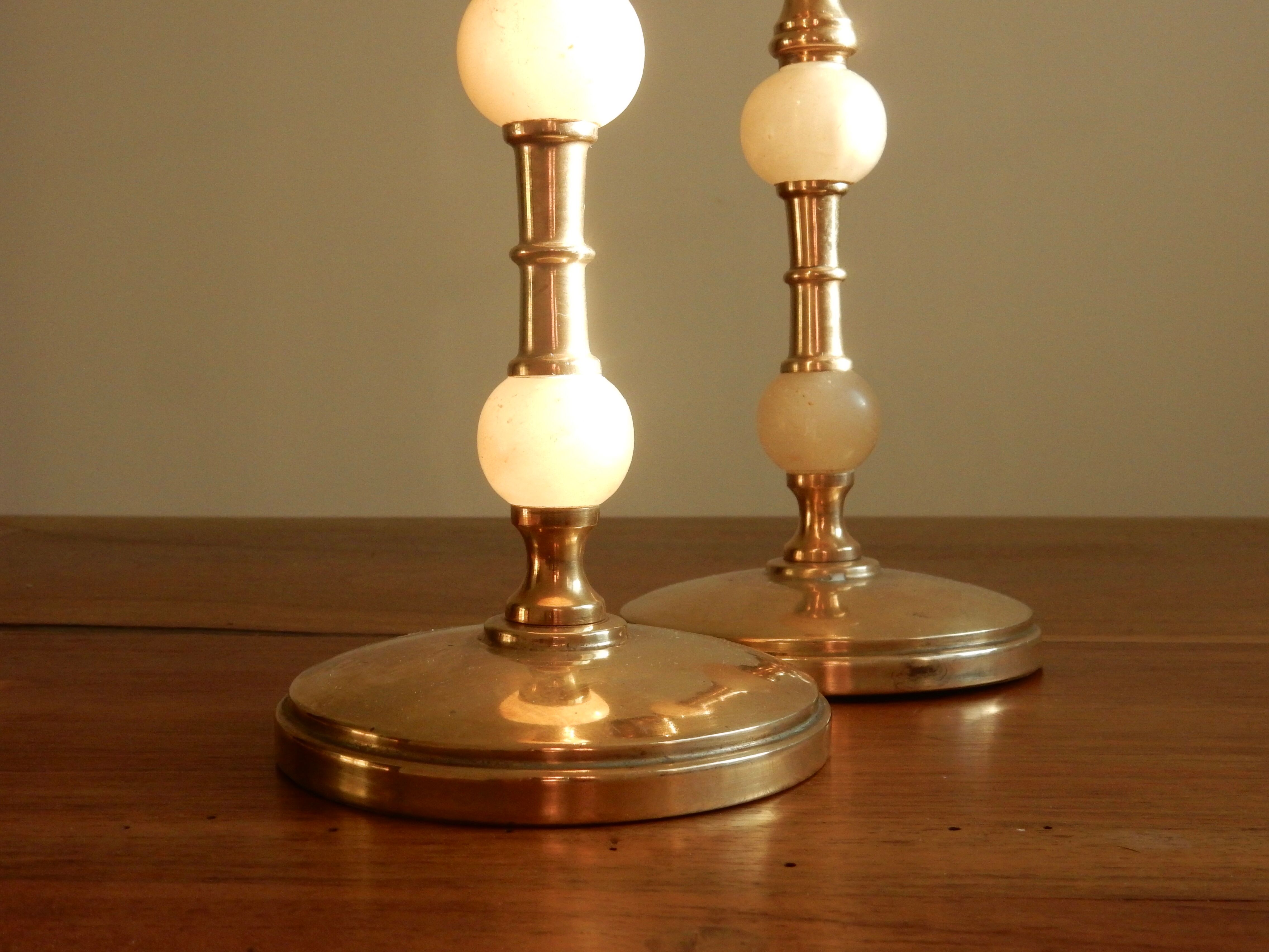 Brass and alabaster chandeliers, French from the 60s