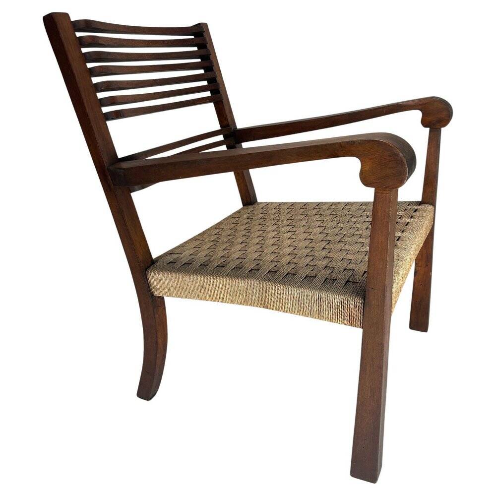 Vintage Italian Wood and Rope Armchair, 1930s