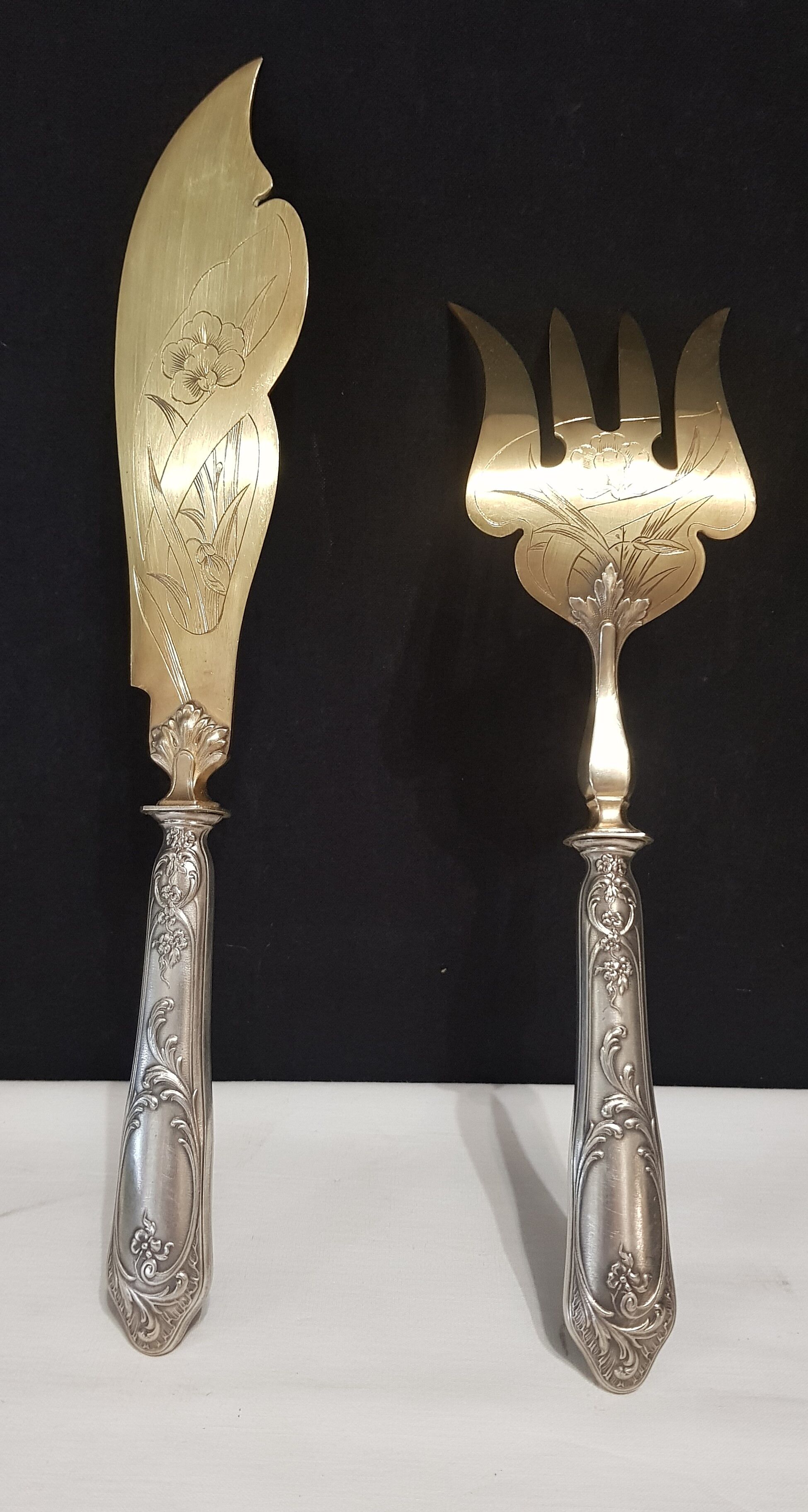 Silver-gilt metal fish service