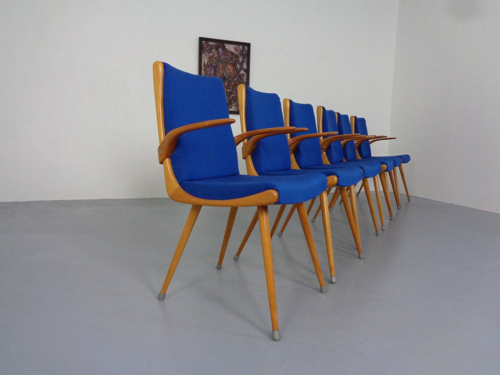 Mid-Century German Boomerang Armchairs in Cherrywood, Set of 6