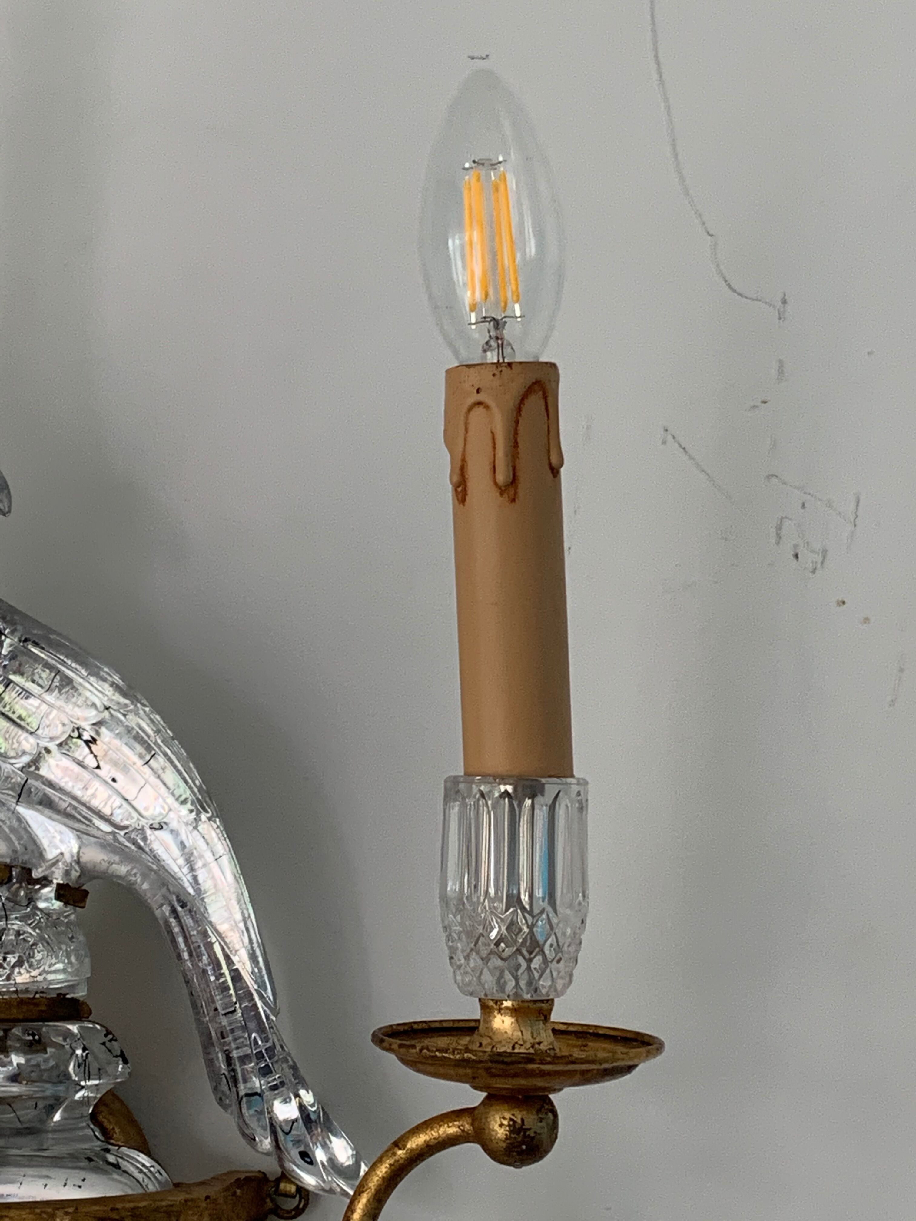 Pair of parrot crystal or parakeet wall sconces Maison Baguès 1950