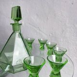 Green glass Art Deco liquor  set, Czechoslovakia 1920s-1930s