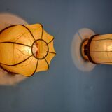 Paire d'appliques "cocoon", résine et pin, italie, 1970