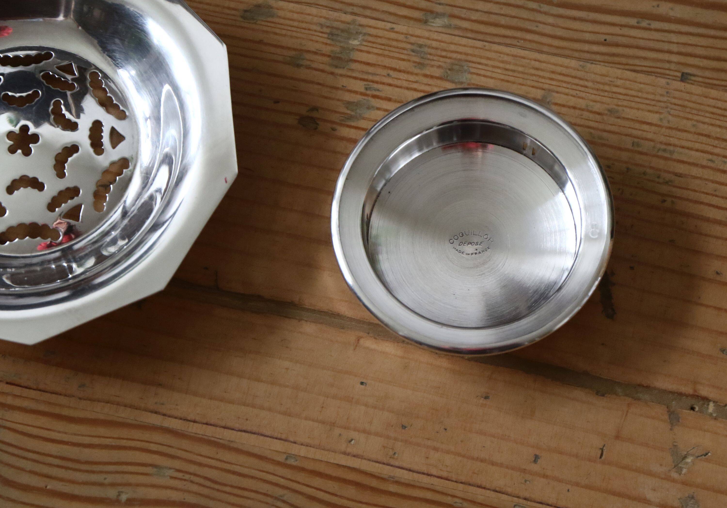 Vintage silver metal butter dish from the "Coquillor" brand