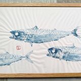 Gyotaku of a school of mackerel, framed