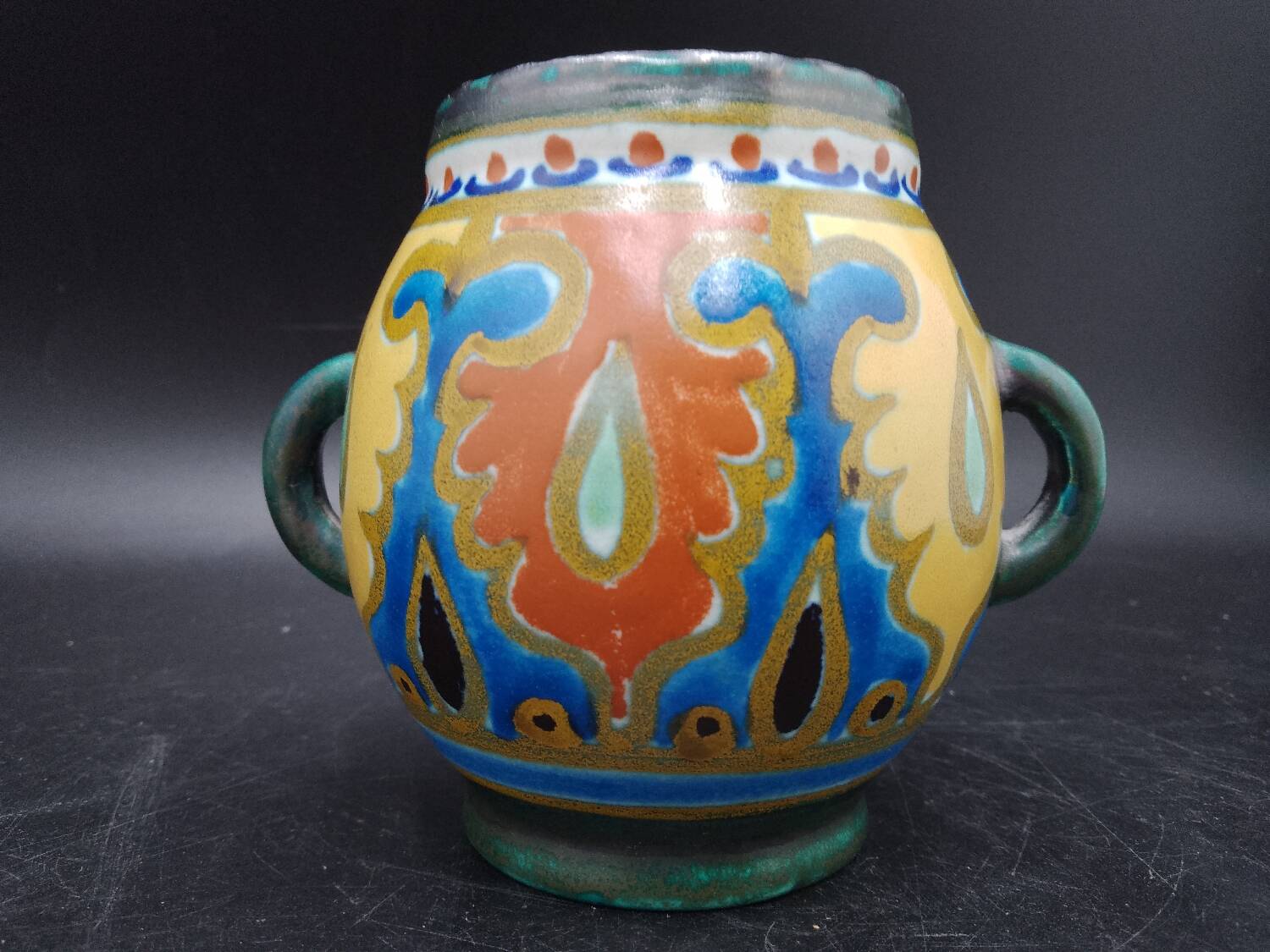 Small Vase with 2 handles with Ali decoration (1926) Emmy Gouda Holland Art Deco pottery