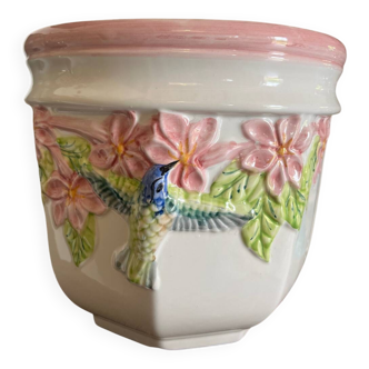 Grand cache-pot en barbotine oiseau