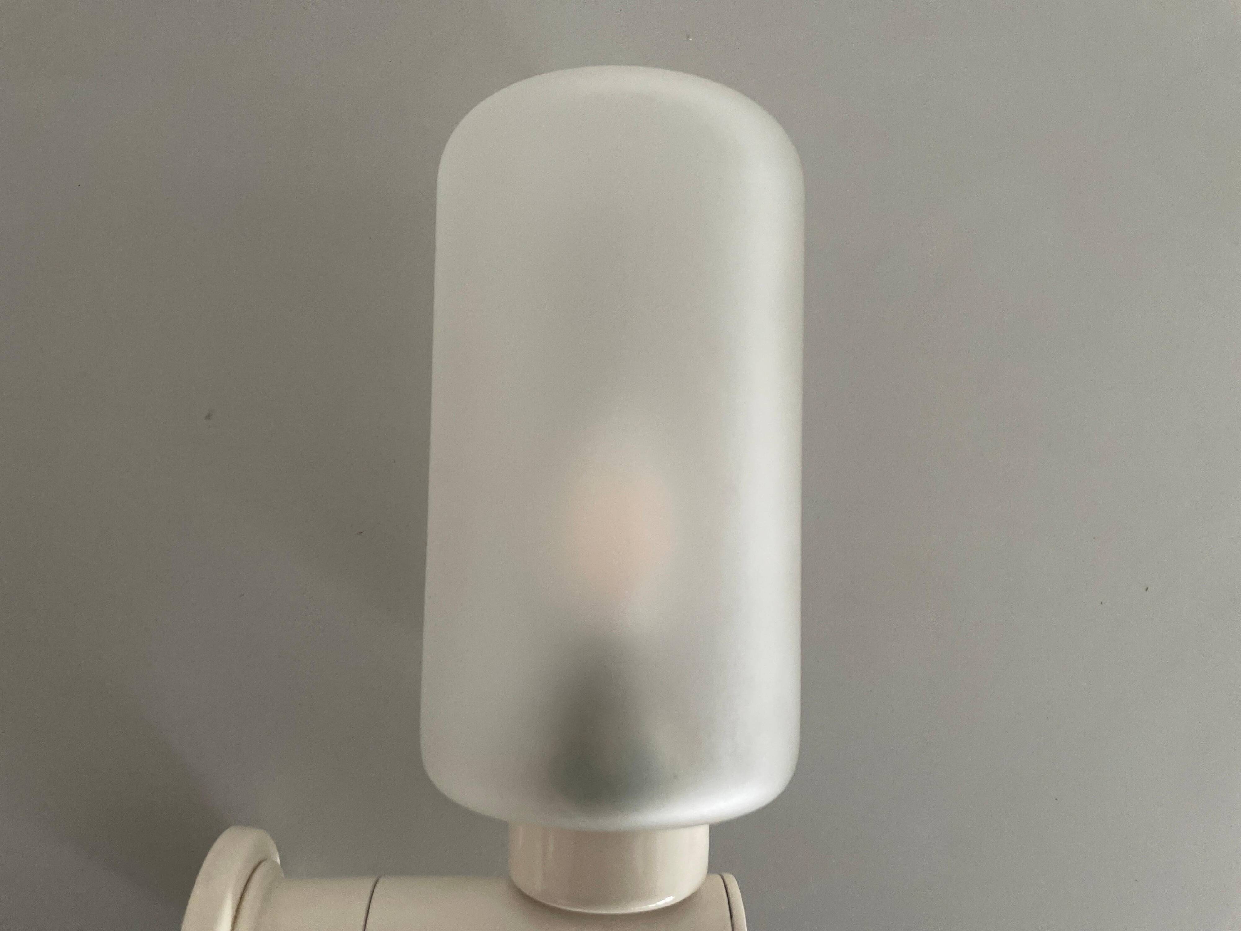 Set of 3 semi-transparent glass and white metal wall lights, 1960, Germany
