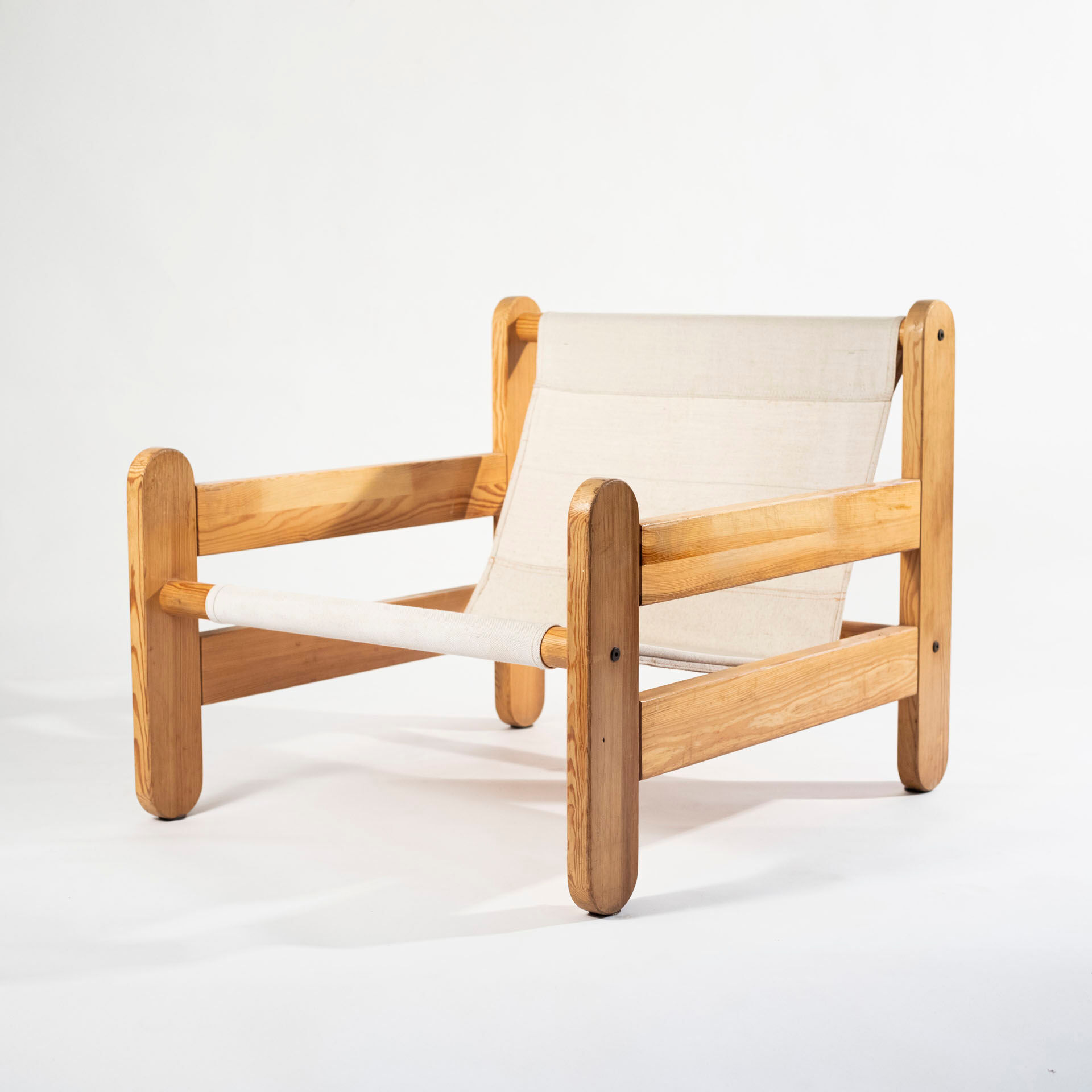 Sling chair in pine, canvas and shipskin, 1970s