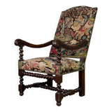 Carved walnut and tapestry armchair, late 17th century