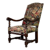 Carved walnut and tapestry armchair, late 17th century