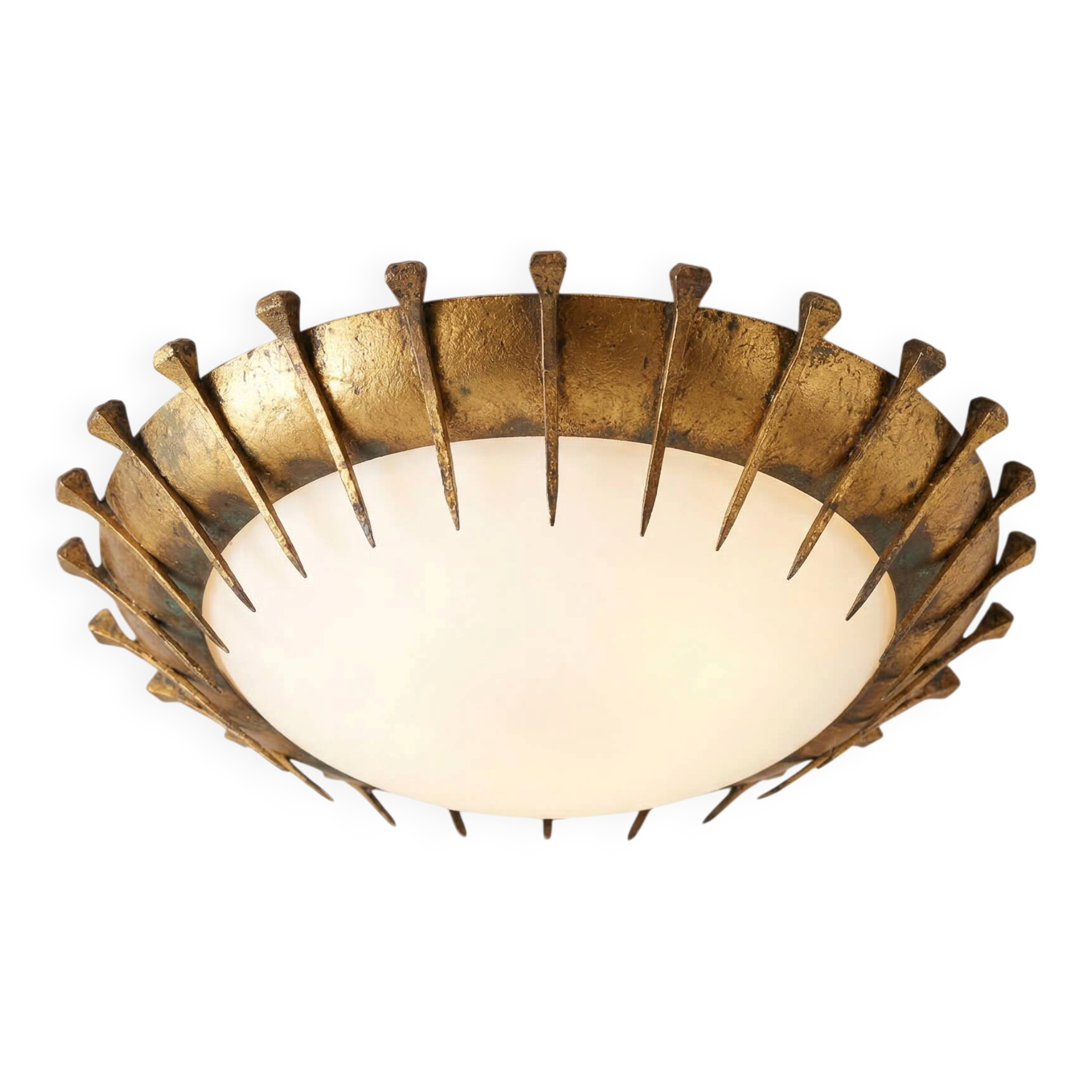 Forged nail sun lamp, gold leaf and glass, France, 1950s