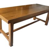 Solid oak farm table + 6 straw-seated oak chairs