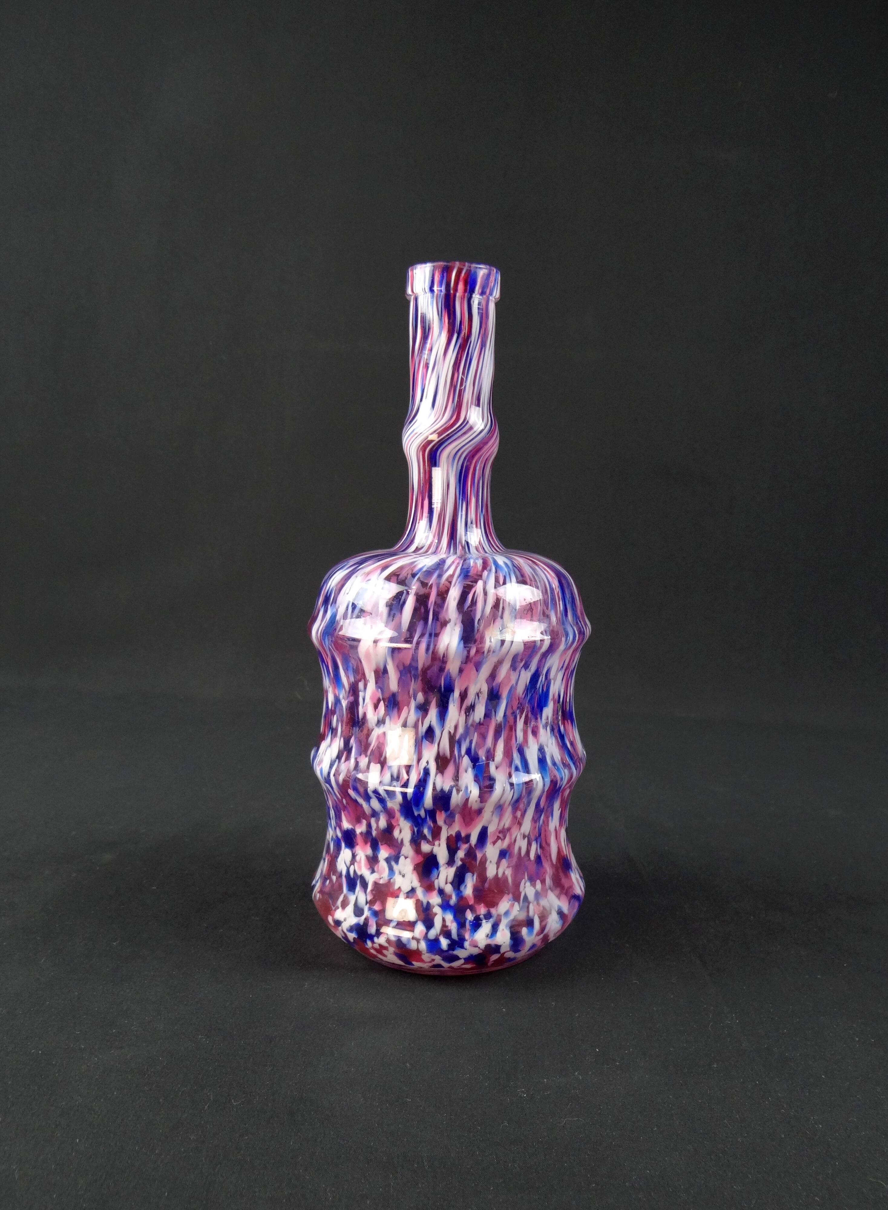 Antique polychrome speckled glass carafe/bottle from Clichy, late 19th century