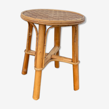 Tabouret en rotin et châtaignier