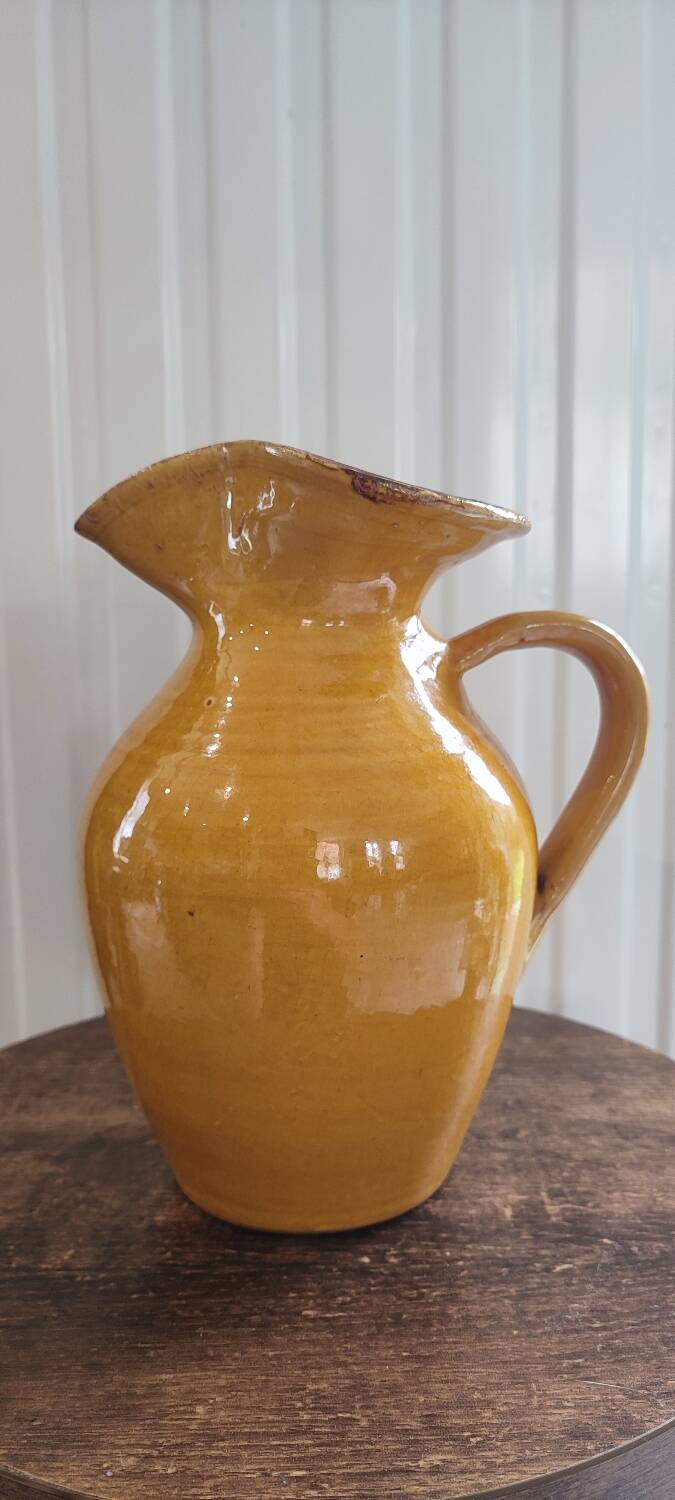Large vintage enamelled terracotta pitcher