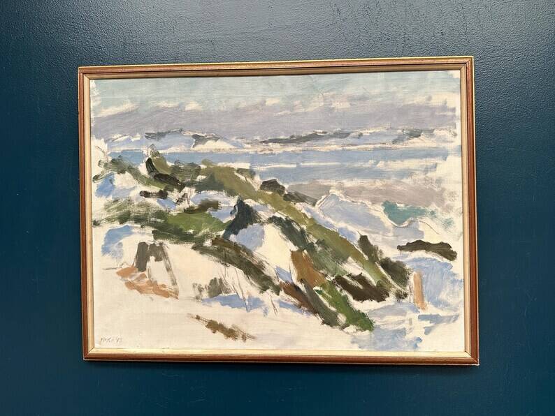 Original Swedish Oil on Canvas – "Winter Landscape" by FMK – Dated 1943 – Vintage and Framed – 78 × 60 cm (30.7" × 23.6")