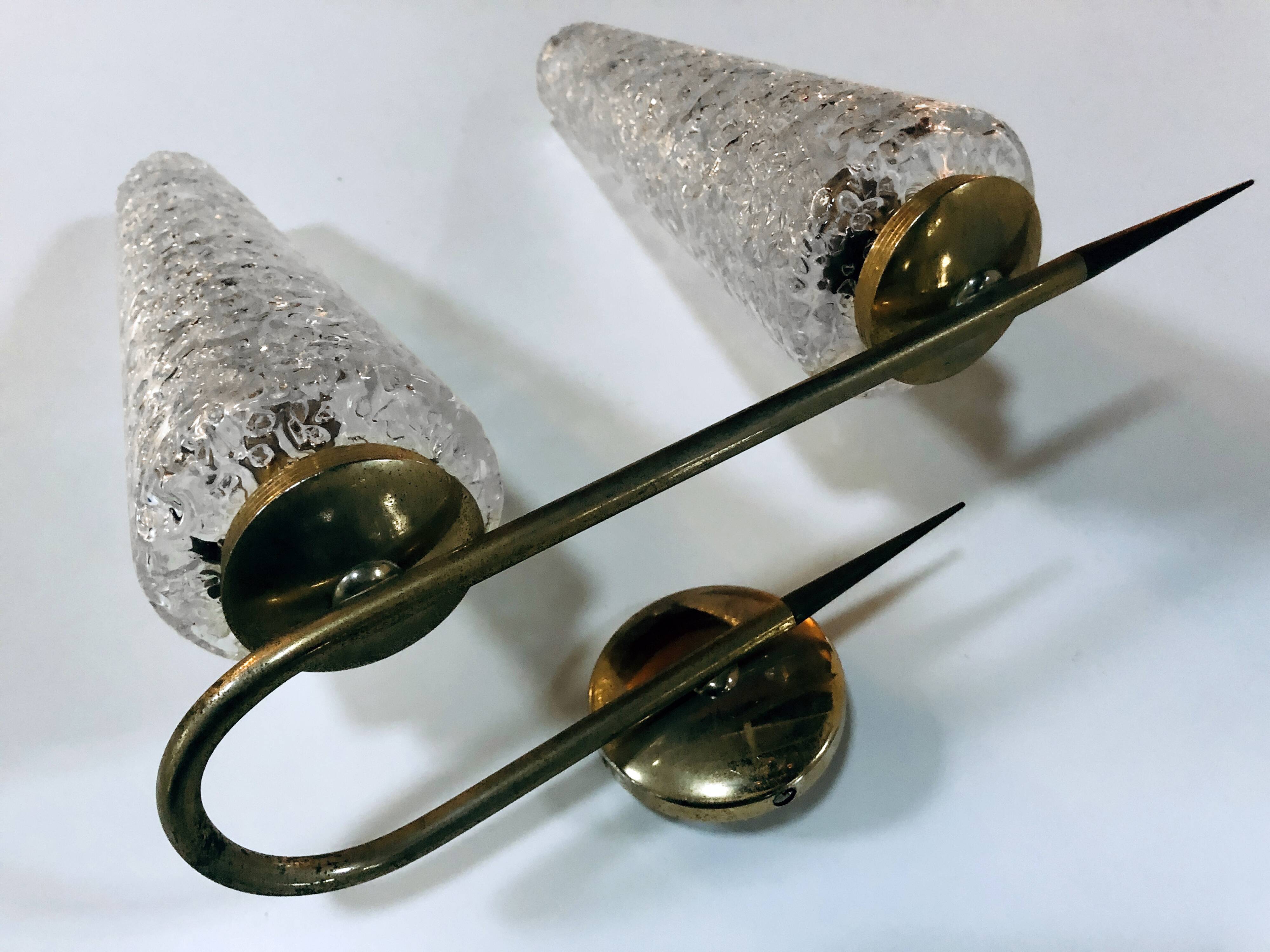 Vintage double wall light • steel, brass & glass • 1950