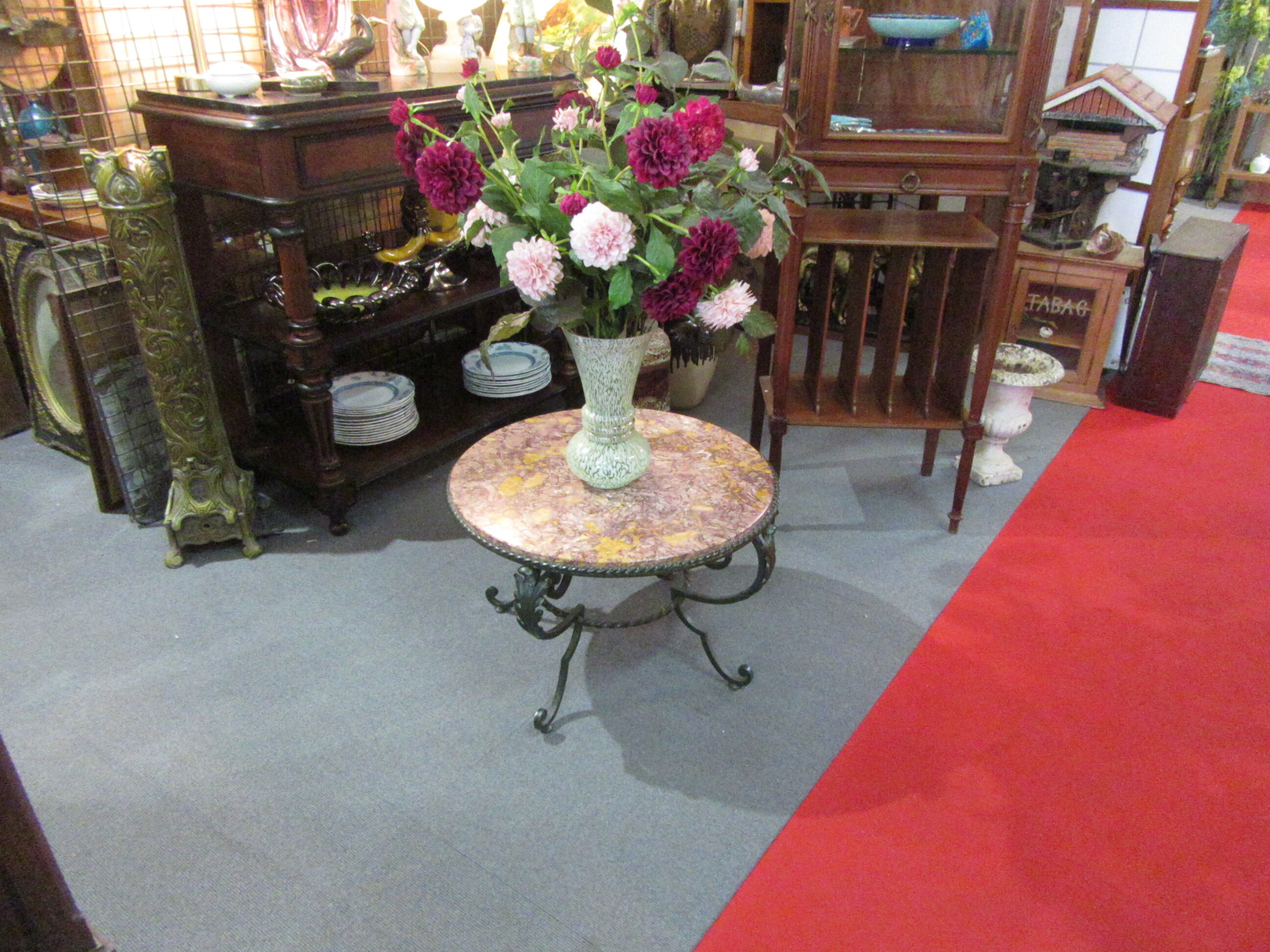 Low wrought iron 1950 marble top side table