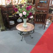Low wrought iron 1950 marble top side table