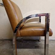 Aviator chair in walnut veneer and chrome metal, 1970.