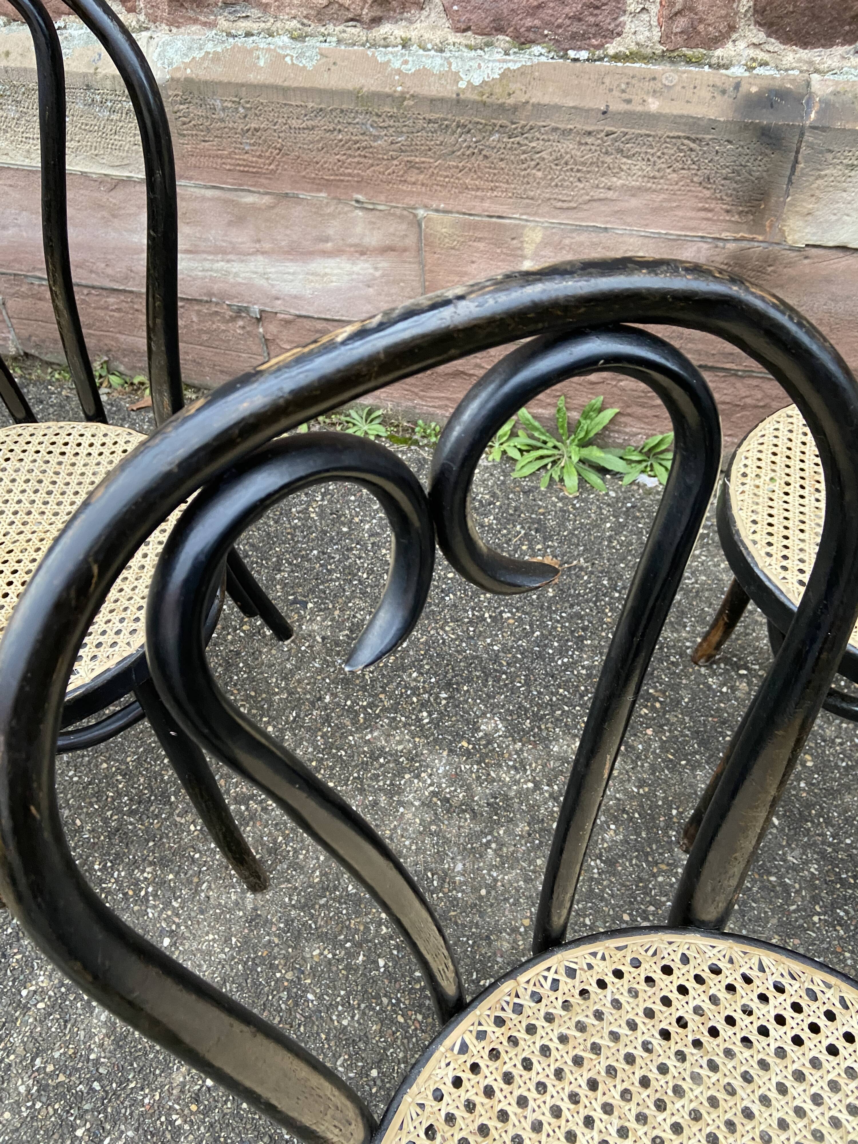 4 Thonet style bistro chairs in blackened curved wood