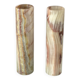 Paire de vases à fleurs cylindriques en onyx d'albâtre sculpté à la main, Italie, années 1970