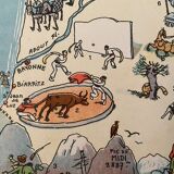 Old illustrated map of Gascony Béarn Pays-Basque - JP Pinchon