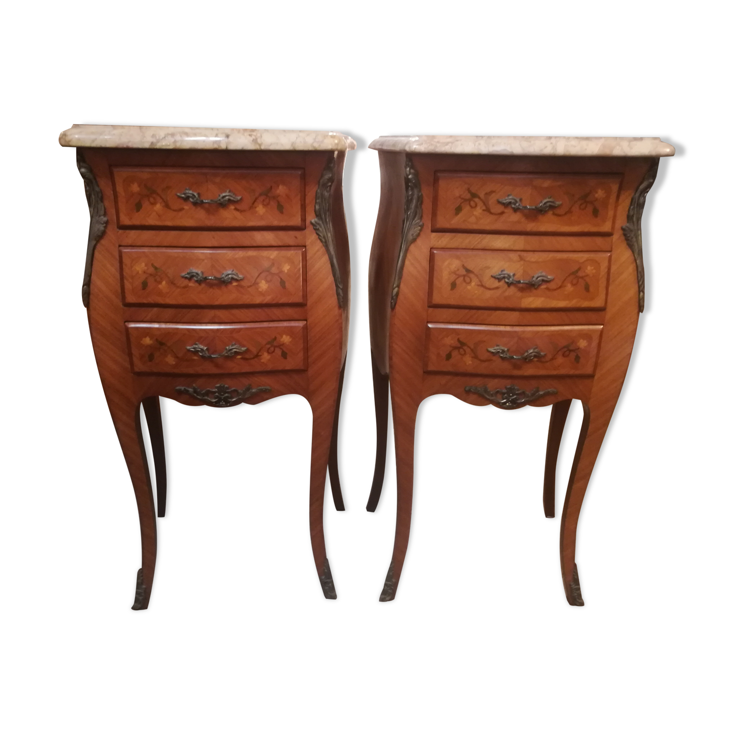 Pair of Louis XV style bedside tables in marquetry