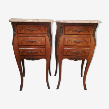 Pair of Louis XV style bedside tables in marquetry