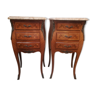 Pair of Louis XV style bedside tables in marquetry