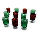 11 verres a vin ou aperitifs, 6 de couleur verte et 5 de couleur rouge vintage 1970
