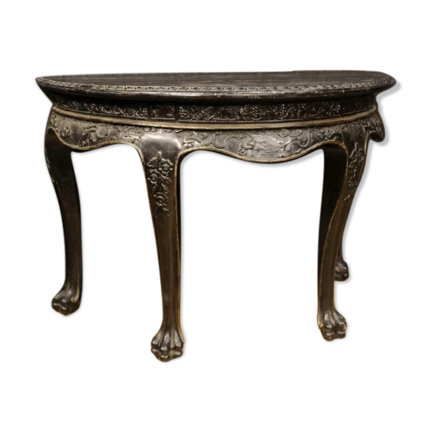Console demie lune en bois noirçi, Chine XIXeme siècle