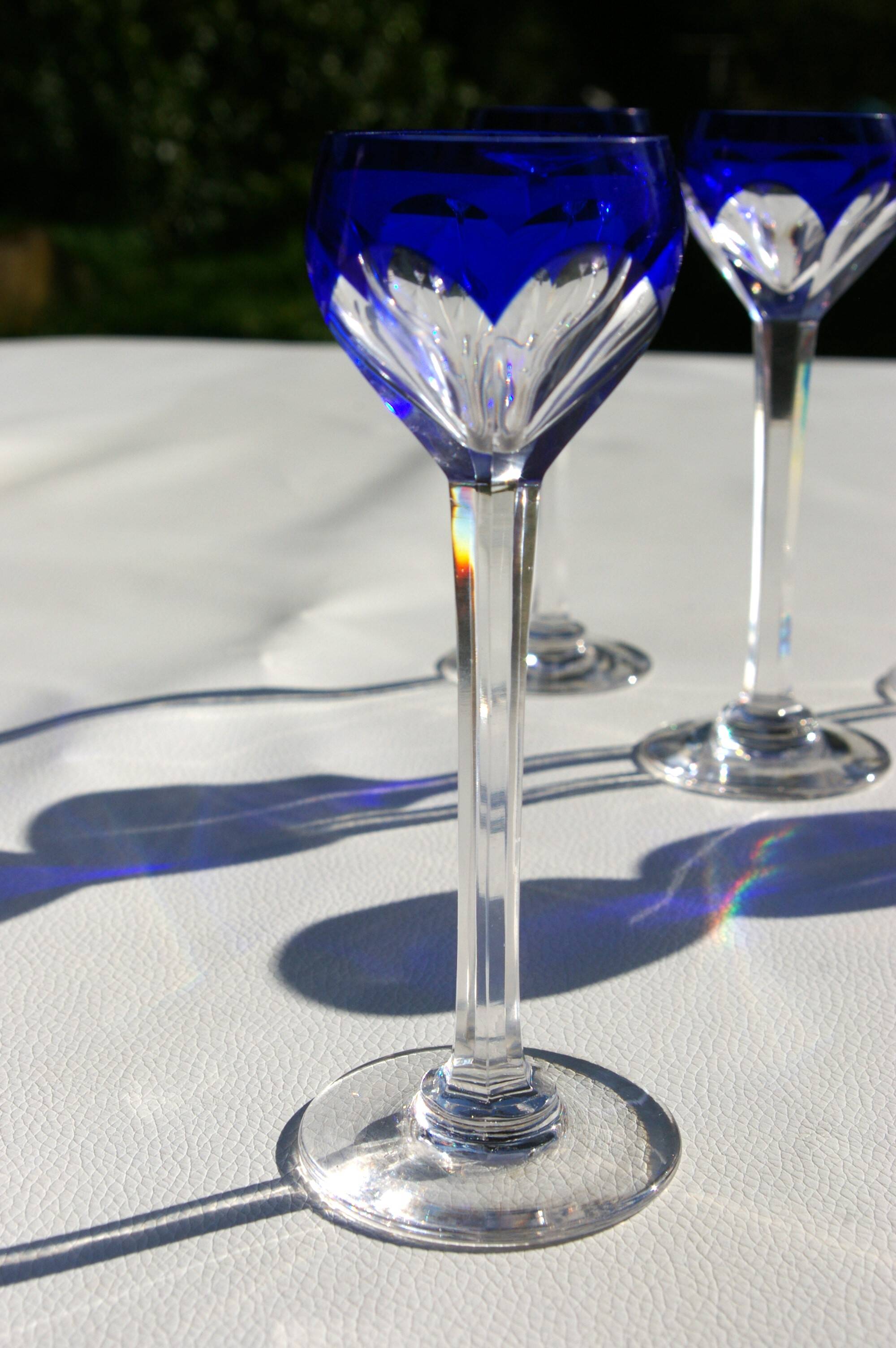 St. Louis BristoL pattern cut crystal liqueur set with blue overlay