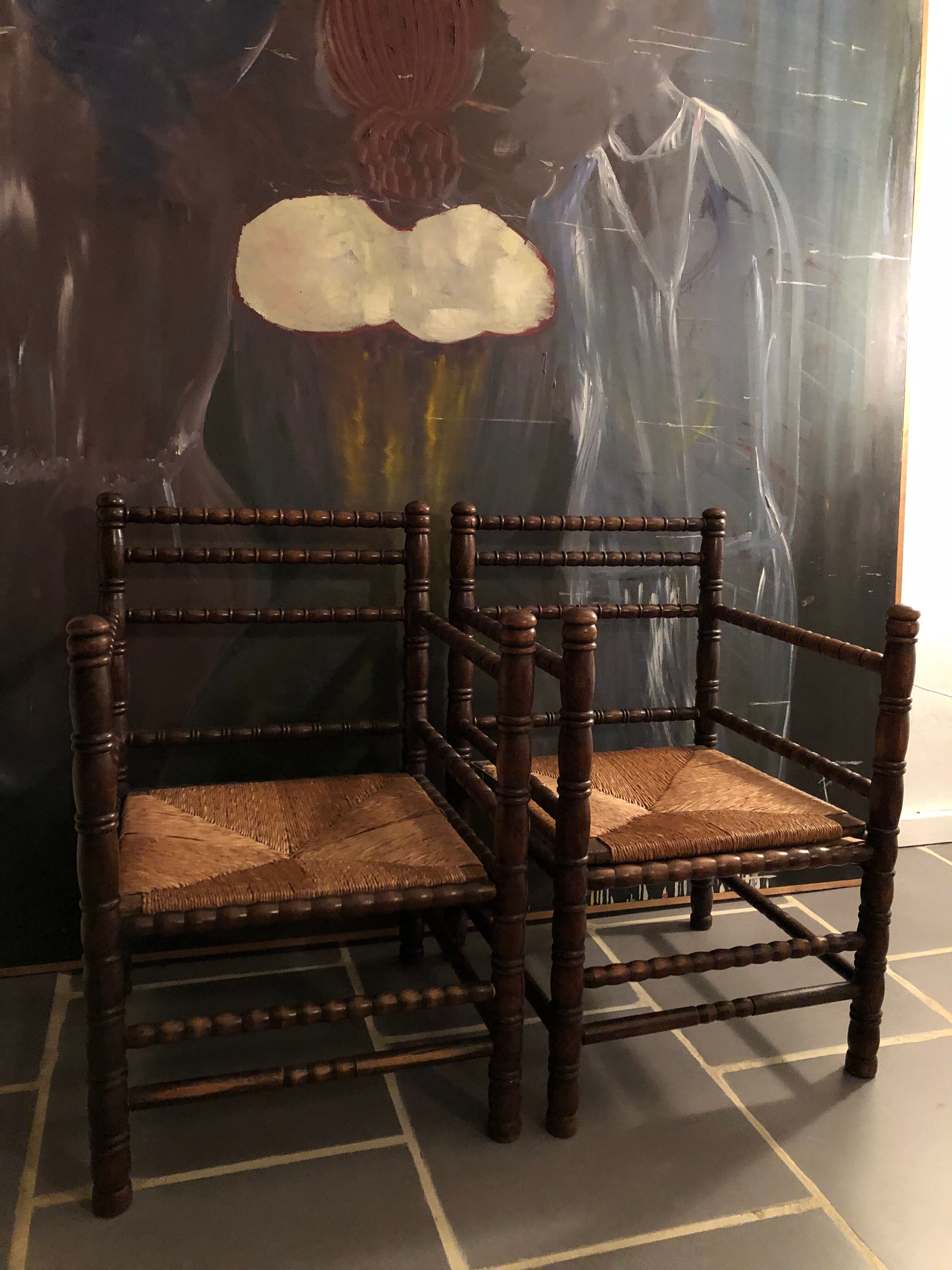 Paire de fauteuils anciens bois tourné