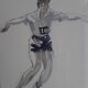 Watercolor drawing of a discus thrower, signed Massonet