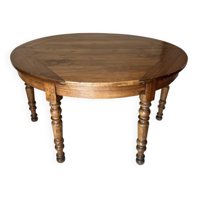 Table console demi-lune Louis-Philippe XIXe en noyer massif – 6 personnes