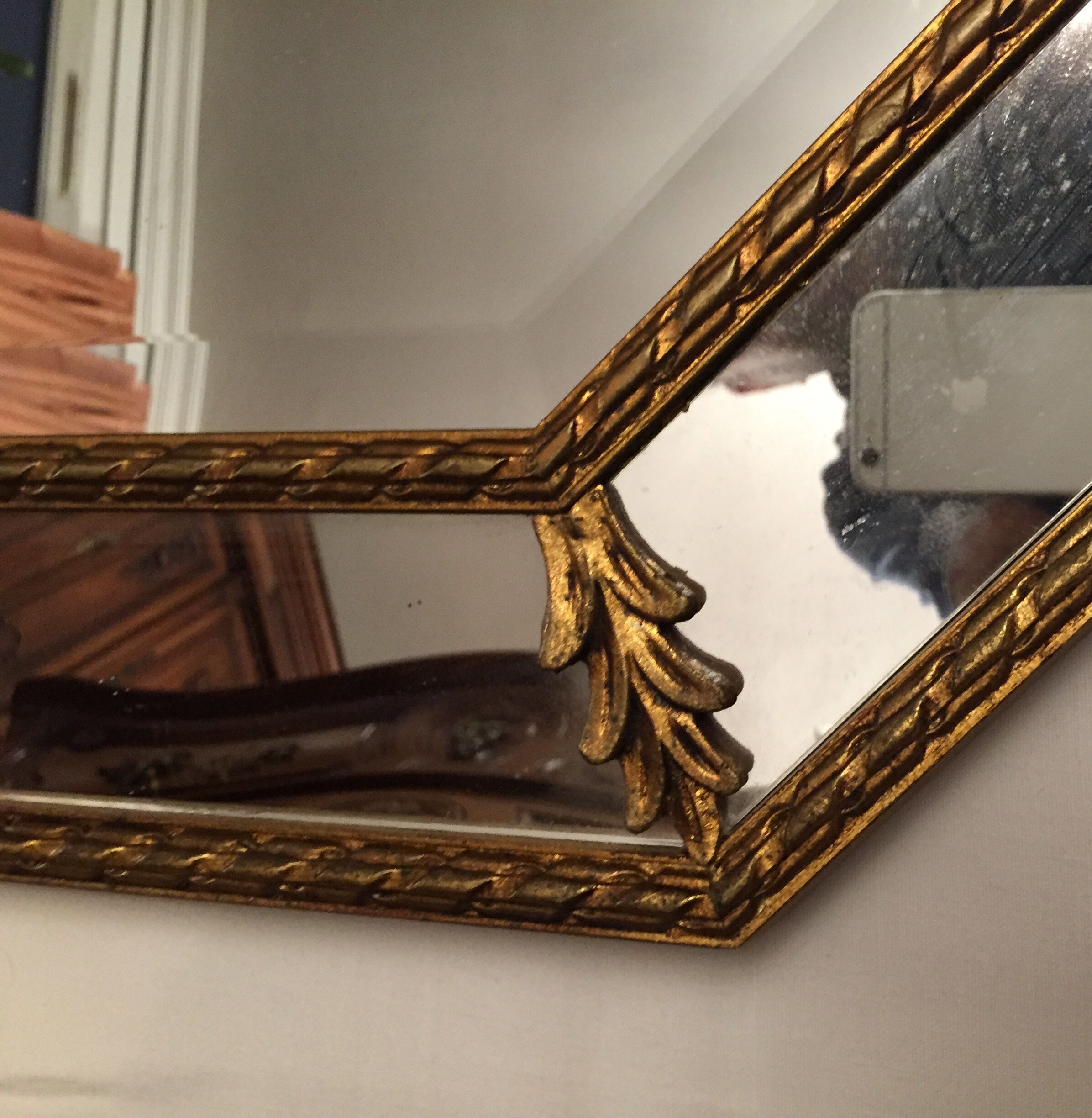 Octagonal mirror wooden gold beveled 92x71cm