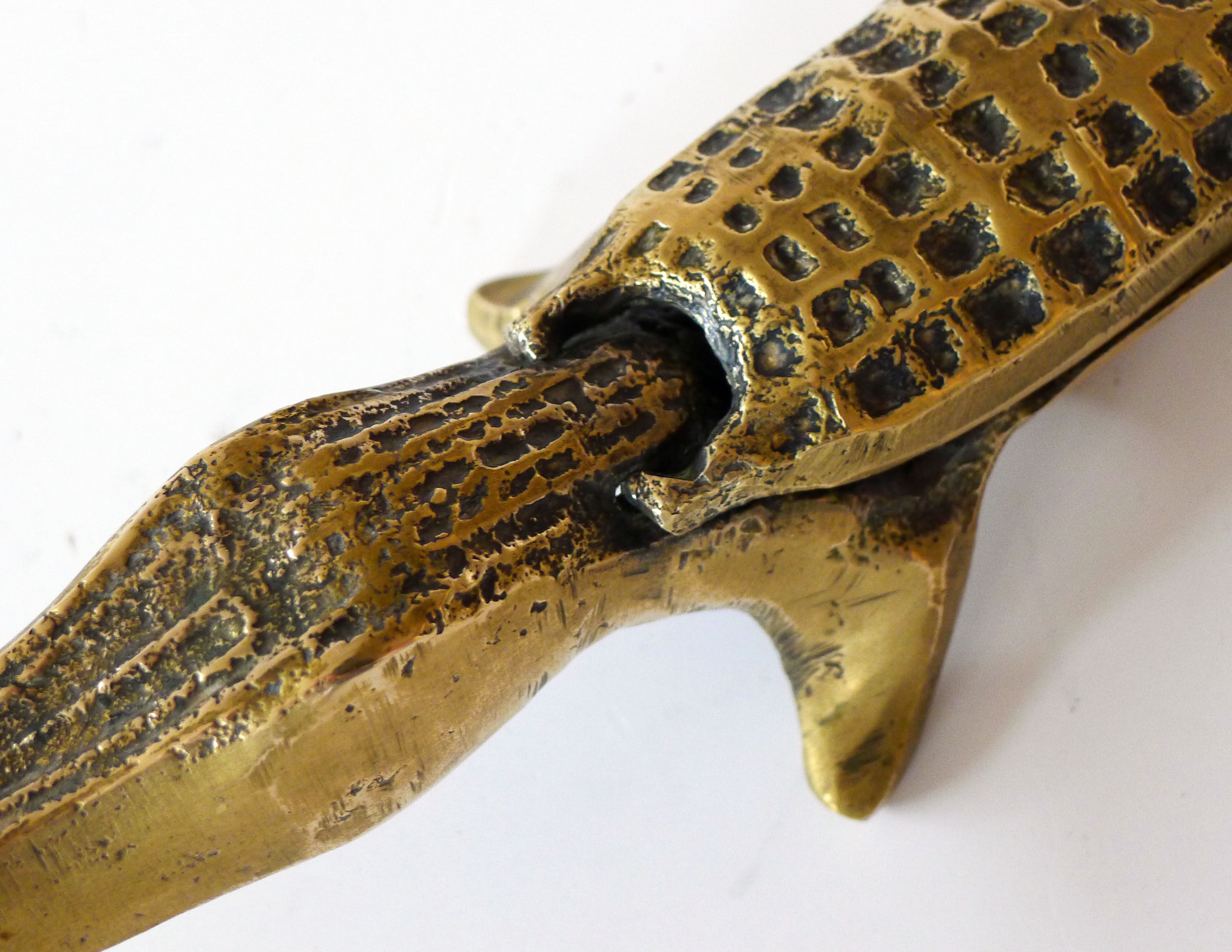 Crocodile ashtray with brass lid