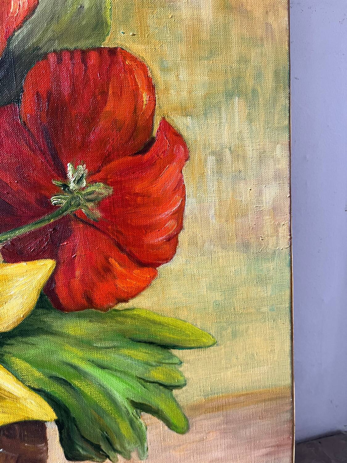 Large Table Bouquet of Flowers, Oil on Canvas, Signed Francine Dubo