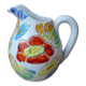 Old small jug, handmade ceramic milk pot with hand-painted floral decoration in the Vallauris style.