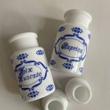 Ensemble de 2 pots à épices en opaline vintage en français et italien