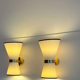 Pair of vintage wall lamps, solid brass and unbleached fabric, Italy 1980