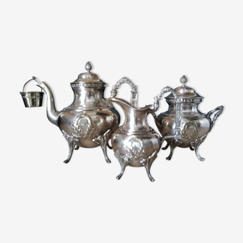 Silver metal tea service, 4 louis XVI-style pieces, goldsmith Raoult Monteillet (1905-1925)