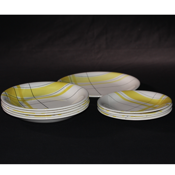 Yellow and white vintage plates Montreal 1960